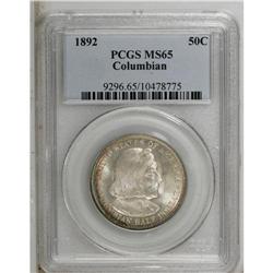1892 50C Columbian MS65 PCGS. A highly lustrous Gem ex