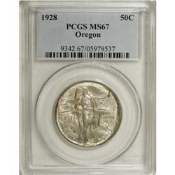 1928 50C Oregon MS67 PCGS. This lustrous and precisely