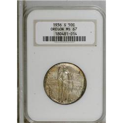 1936-S 50C Oregon MS67 NGC. Lovely orange-gold, olive,