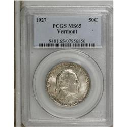 1927 50C Vermont MS65 PCGS. Gentle caramel-gold and ic