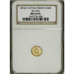 1874/3 50C Indian Octagonal 50 Cents, BG-943, High R.4