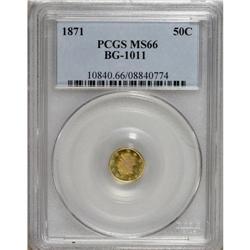 1871 50C Liberty Round 50 Cents, BG-1011, R.2, MS66 PC