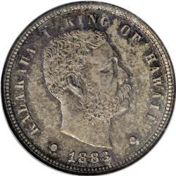 1883 10C Hawaii Ten Cents MS65 NGC. Autumn-brown and i