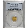 Image 1 : 1849 G$1 Closed Wreath MS62 PCGS. Large head, with L.