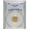 Image 3 : 1854 G$1 Type Two MS62 PCGS. Sharply struck with less