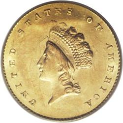 1855 G$1 MS62 PCGS. Exceedingly bright and frosty, thi