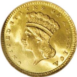 1885 G$1 MS67 NGC. This remarkable Superb Gem has a pe