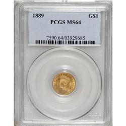 1889 G$1 MS64 PCGS. Pumpkin-gold and pale lime patina