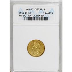 1834 $2 1/2 Classic--Cleaned--ANACS. AU50 Details. Bre