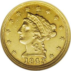 1843-C $2 1/2 Large Date, Plain 4 AU53 NGC. Variety 5-