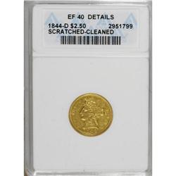 1844-D $2 1/2 --Scratched, Cleaned--ANACS. XF40 Details
