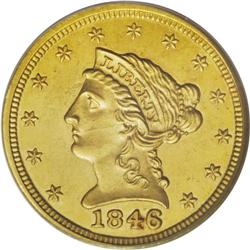1846 $2 1/2 MS61 PCGS. This is an extraordinarily rare
