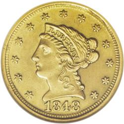 1848-D $2 1/2 --Cleaned--ANACS. AU58 Details. Variety 1