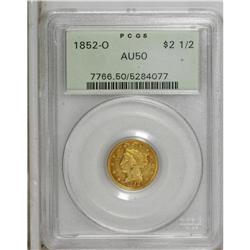 1852-O $2 1/2 AU50 PCGS. Breen-6219. The "Extra Heavy