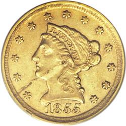 1855-D $2 1/2 XF45 PCGS. Variety 18-M. One of just 1,1