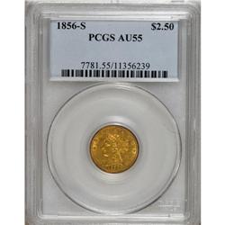1856-S $2 1/2 AU55 PCGS. A suitably struck yellow-oran