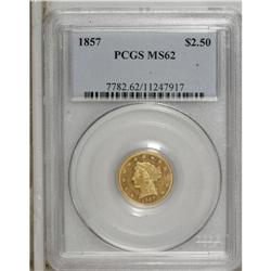 1857 $2 1/2 MS62 PCGS. Softly lustrous and suitably st
