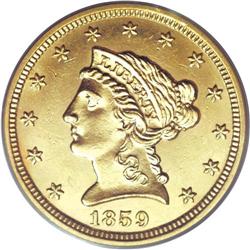 1859-S $2 1/2 AU58 PCGS. The 1859-S issue was apparent