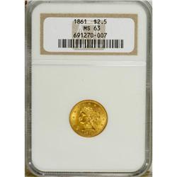 1861 $2 1/2 New Reverse, Type Two MS63 NGC. A highly l