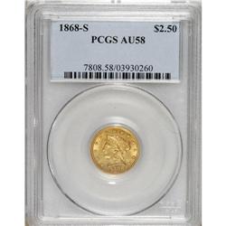 1868-S $2 1/2 AU58 PCGS. This charming piece has subst