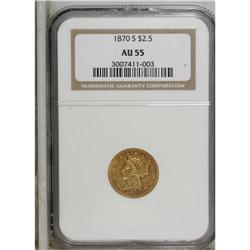 1870-S $2 1/2 AU55 NGC. Light but distinct wear is not