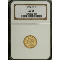 1884 $2 1/2 AU58 NGC. Well-defined with just a trace o