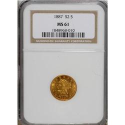 1887 $2 1/2 MS61 NGC. This well struck orange-gold bea