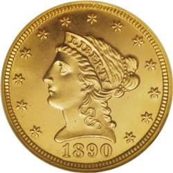 1890 $2 1/2 MS66 NGC. Low mintage quarter eagles from