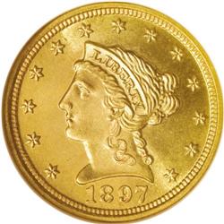 1897 $2 1/2 MS66 NGC. While the 1897 quarter eagle, wi