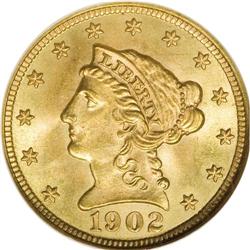 1902 $2 1/2 MS67 NGC. A beautiful Superb Gem with apri