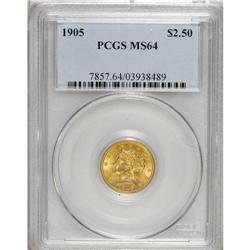 1905 $2 1/2 MS64 PCGS. An intricately struck and lustr