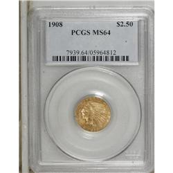 1908 $2 1/2 MS64 PCGS. A lovely mustard-gold near-Gem