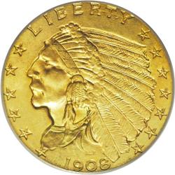 1908 $2 1/2 MS66 PCGS. Like many other first-year issu