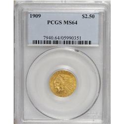 1909 $2 1/2 MS64 PCGS. Well struck with rich khaki-gol