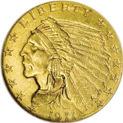 1911 $2 1/2 MS64 NGC. Choice and well struck with sati