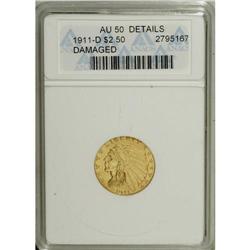 1911-D $2 1/2 --Damaged--ANACS. AU50 Details. This key
