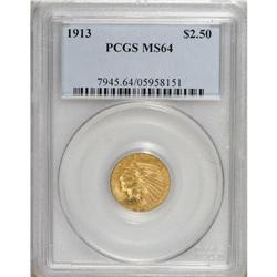 1913 $2 1/2 MS64 PCGS. At 722,000 pieces, the 1913 has