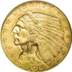1914 $2 1/2 MS63 NGC. Ex: Seminole Collection. Honey-g