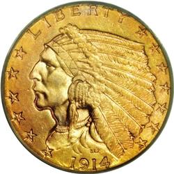 1914 $2 1/2 MS63 PCGS. The surfaces are deep amber-ora