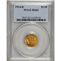 1914-D $2 1/2 MS62 PCGS. A lustrous apricot-gold examp