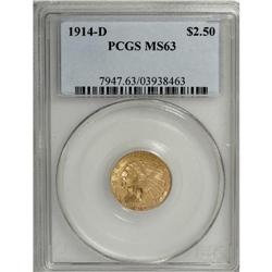 1914-D $2 1/2 MS63 PCGS. Swirls of emerald-gold and or