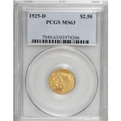 1925-D $2 1/2 MS63 PCGS. This charming green-gold piec