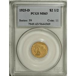 1925-D $2 1/2 MS63 PCGS. This almond-gold piece has go