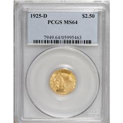 1925-D $2 1/2 MS64 PCGS. Choice and sharply struck wit
