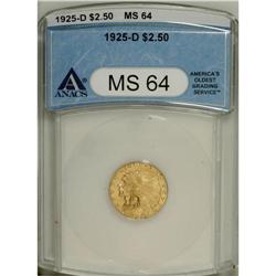 1925-D $2 1/2 MS64 ANACS. This satiny near-Gem feature