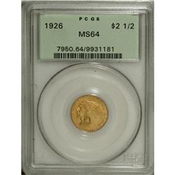 1926 $2 1/2 MS64 PCGS. Honey-gold and lime shades conf