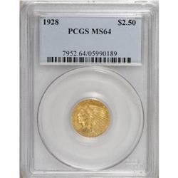 1928 $2 1/2 MS64 PCGS. Rich brass-gold surfaces reveal