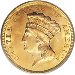 1854 $3 MS64 PCGS. The first-year-of-issue 1854 three
