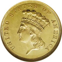 1860 $3 MS64 NGC. A sharply struck and Choice Mint Sta