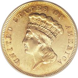 1860-S $3 AU55 PCGS. Aside from the Bass 1870-S three